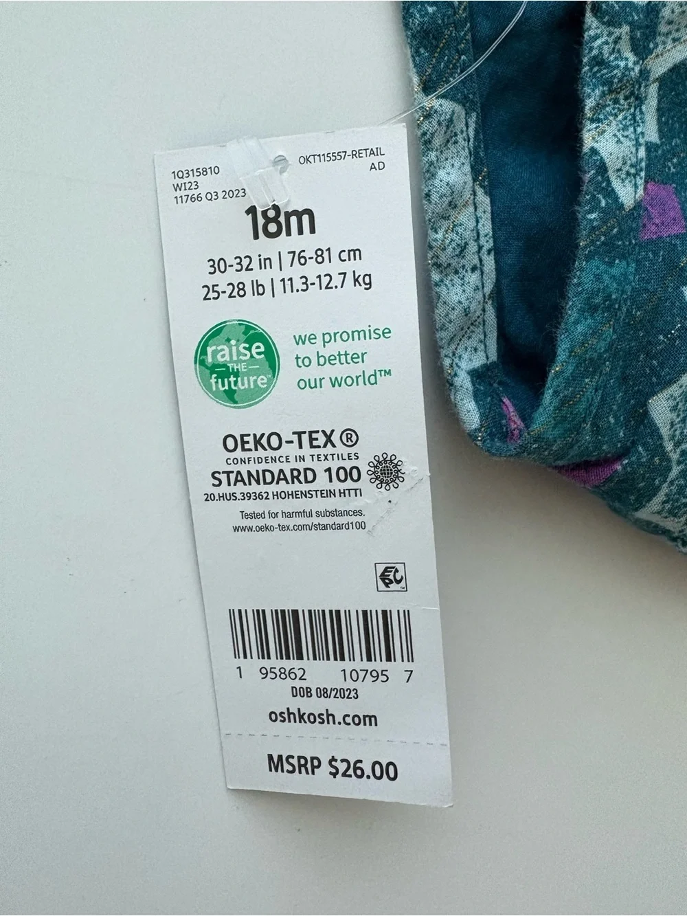 KIDS OshKosh B’gosh Girls Teal Geometric Metallic Print Dress Size 18M NWT